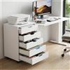 anrekl Cassettiera Ufficio da Scrivania con 5 Cassetti, 4 Ruote con Blocco, Cassettiera Sotto Scrivania in Legno per Ufficio, Stampante e Documenti, Soggiorno, Camera da Letto, Bianco