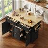DACHETOU Isola da cucina mobile con piano di lavoro pieghevole, carrello da portata e armadietto, 137 x 70 x 92 cm, nero + naturale, cassetti verticali a 2 livelli, 2 cassetti grandi, ruote bloccabili