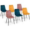 IDMarket - Set di 6 sedie MILA in velluto misto colore blu x2, giallo ocra x2, rosa x2