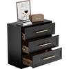 UEV Cassettiera Moderna con 3 Cassetti, Cassettiera Camera da Letto in Design Elegante con Maniglie Dorate, Cassettiere Scrivania con Scorrimento Fluido, 78 x 40 x 78 cm, Nero