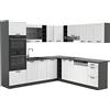 Vicco Cucina angolare completa R-Line, Bianco rustico/Antracite, 247 x 237 cm, PL Antracite, per una pianificazione cucina flessibile e un'estensione modulare