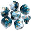 GWEOR Set 7 Dadi Poliedrici Resina Trasparenti, per Dadi D&D Dungeons Dragons Giochi di Ruolo con Punto Turchese, Design Multilato Professionistico, Ideale per RPG e Giochi da Tavolo, Colore Bianco Turchese