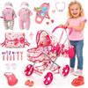 HappyGoLucky Passeggino con Bambola da 28 cm, Vestiti e Accessori Bambole Gioco di Ruolo Bambina 3-7 Anni Carrozzina per Bambole Regalo Bambina 2-8 Anni Giocattoli Bambino
