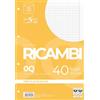 Pigna, Confezione da 40 Ricambi con 4 fori per archiviazione, Fogli f..to A4, 21x29,7, fogli con buchi senza rinforzo, 0Q, quadretti 5 mm. con margine
