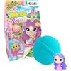INKEE Surprise Princess - Bomba da bagno principessa con sorpresa, profumo zucchero filato e olio di mandorle, testata dermatologicamente, 100g, rosa o lilla