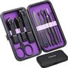 Glamne Set manicure Kit tagliaunghie Strumenti professionali per la cura delle unghie in acciaio inossidabile con custodia da viaggio in pelle 10 in 1 Viola