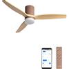 CREATE / WINDCALM M/Ventilatore da soffitto ABS con luce moka pale effetto legno chiaro con Wifi e telecomando / 40W, Silenzioso, Ø132 cm, 3 temperature di luce, temporizzatore, estate-inverno