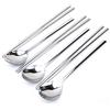 JUCOXO 3 set di cucchiai in acciaio INOX coreano e bacchette, riutilizzabile metallo Falt e quadrato lungo manico Chopstix cucchiaio set