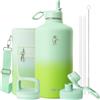 Coolflask Borraccia termica da 128 oz (3,8 litri), con cannuccia e 3 coperchi, grande brocca in acciaio inox a bocca larga, per sport, palestra o ufficio, senza BPA, mantiene il freddo per 48 ore e