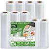 Omtofo Sacchetti Sottovuoto Alimenti, 9 Rotoli Buste Sottovuoto Alimenti 15x2|20x3|28x4x300 cm, Rotolo Sottovuoto Alimenti Senza BPA, 190 µm, Adatti per Macchine Sottovuoto & Cottura Sous Vide