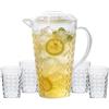 UNIQUE HOME LIVING Brocca in plastica trasparente da 2 l, con coperchio, caraffa per acqua per frigorifero, senza BPA, brocca per succo con 4 tazze per tè freddo, limonata, cocktail, caraffa per