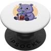 Cute Kawaii Hippopotamus Drinks Boba Bub Carino Ippopotamo Kawaii Anime Bere Bubble Tea Ragazza Bambini PopSockets PopGrip Adesivo
