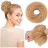MY-LADY Chignon Finto per Capelli Veri- Cerchio Elastico Dritto Biondo Scuro - Facile Updo Naturale per Donne Ragazze 25g Liscio
