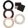 lulir Elastici Capelli Donna, 4 Pezzi Scrunchies per Capelli Seta 100% Pura, Morbidi ed Elastici per Cura dei Chioma, con Scatola Regalo in Omaggio (Beige, Marrone, Oro, Nero)