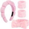 ALIIP Fascia per Capelli per il Trucco del Viso da Donna, 4 Pezzi Fascia per Capelli con Fiocco in Morbida Spugna, Adatta per Doccia, Yoga, Sport e Cura Quotidiana della Pelle (Rosa)