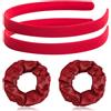 Générique Set di 4 accessori per capelli rossi: 2 cerchietto sottile da 1,5 cm + 2 elastici scrunchies (2 fasce sottili rosse 1,5 cm + 2 elastici rossi)