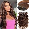 Lakaisa Body Wave Human Hair Extensions Clip In Extensions Capelli Veri Umani Naturali Capelli Real Human Hair Extensions Clip Invisible #4 Chocolate Brown 120g 7pcs for Women 14 Pollici