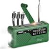 PRUNUS J-366 Radio Portatile Emergenza FM/AM/SW, Radiolina Piccola a Manovella Dinamo, Cavi di Ricarica 3-in-1 Power Bank, 2000 mAh/Batteria AAA/Solare/USB-C con Allarme SOS e Torci (Verde)