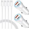 WOCORUO Caricabatterie da auto per iPhone 17 16 15, [certificato Apple MFi], confezione da 2 caricabatterie da auto USB C da 43 W, ricarica rapida con cavo da tipo C a C, adattatore USB per auto per iPhone 17
