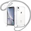 Votvloay Cover Cordino per iPhone XR 6,1 con 2 x Pellicola Protettiva Vetro Temperato, Trasparente Custodia con Laccio Tracolla Corda, Sottile TPU Silicone Hard PC Antiurto Antigraffio Case, Grigio