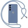 Oelrstfe Cover per Samsung Galaxy A57 5G con Cordino,Custodia Silicone Morbido Sottile con Motivo Cuore e Collana Laccio Tracolla,Antiurto Antigraffio Corda Collo Regolabile Protettiva Case,Blu