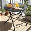 LIFERUN Tavolo Rotondo da Giardino φ80 x 74 cm, Tavolo Pieghevole Portatile, Tavolo da Campeggio in HDPE, Piano Effetto Legno, con Telaio in Acciaio, 4PCS Gambe, per Giardino, Terrazza e Balcone