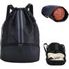 Bogoro Zaino con coulisse per palestra e nuoto, borsa sportiva impermeabile leggera con scomparto per scarpe, tasche bagnate e asciutte di grande capacità, per uomini e donne