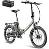 Fafrees Bici Elettrica Pieghevole Donna Uomo 20 Pollici, 36V 20Ah Bicicletta Elettrica 250W Ebike da Città, 90KM Pedalata Assistita E-bike, 7 Velocità, F20 Light Upgrade Verde