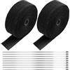 MUNGHOK 2 nastri di protezione dal calore, 15 m x 50 mm, in fibra di basalto, protezione dal calore per moto, con 20 fascette in acciaio inox, nastro di scarico per auto, collettore termico