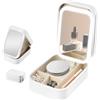 mumisuto Borsa Trucco Con Specchio Led, Beauty Case Da Viaggio Custodia Per Cosmetici, Organizzatore Di Gioielli Da Viaggio Portatile Con 3 Modalità Di Illuminazione, Trousse Trucco Donna (Bianco)