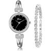 Weicam Set di gioielli da donna con orologio da polso analogico al quarzo in due pezzi, Argento