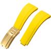 ROUHO 20mm Cinturino Orologio Morbida Gomma Siliconica - Chiusura Deployante Regolabile per Rolex Daytona GMT Yacht-Master-Giallo + Oro Fibbia