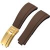 ROUHO 20mm Cinturino Orologio Morbida Gomma Siliconica - Chiusura Deployante Regolabile per Rolex Daytona GMT Yacht-Master-Marrone + Oro Fibbia