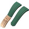 ROUHO 20mm Cinturino Orologio Morbida Gomma Siliconica - Chiusura Deployante Regolabile per Rolex Daytona GMT Yacht-Master-Verde + Oro Rosa Fibbia
