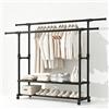 NCONCO Appendiabiti da Terra con Ruote, Doppio Stand Appendiabiti Robusto in Metallo, Porta Abiti con 2 Ripiani per Scarpe Regolabile in Altezza per Camera da Letto Lavanderia Ingresso (90-150)x42x(95-155)cm