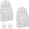 Jeesblsy Borsa Portaoggetti da Parete, Portaoggetti da Appendere Elegante Tasche da Comodino con Gancio Organizer Letto Sopra la Porta E l'armadio Camera da Letto (Bianco Griglia)