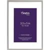 Hampton Frames MAYFAIR cornice portafoto argento 9x13 cm, profilo smussato, supporto bianco 25 mm, vetro, retro velluto grigio, da tavolo o parete