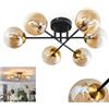 HOFSTEIN Plafoniera Chehalis, lampada da soffitto in metallo/vetro in nero/oro/ambra/trasparente, lampada dal design moderno retrò/vintage con ombrelli in vetro (Ø 12 cm), 6 x G9, senza lampadina