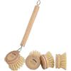 ZRUEWOT Spazzola piatti spazzola per piatti spazzola per piatti cucina spazzola lavapiatti con 3 testine di ricambio in sisal, manico in legno da 14 cm e gancio per pentole, padelle, stoviglie e lavello