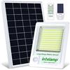 INTELAMP Faro Led Esterno Con Pannello Solare, 12000mAh Fari Solari a Led da Esterno 6000K Impermeabile Lampione Solare Esterno con Telecomando e Sensore,Funzione timer