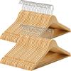 SONGMICS Grucce Legno, 50 Pezzi, Appendiabiti con Scanalature su Spalle, Barra Portapantaloni Antiscivolo e Gancio Girevole a 360°, per Completi Camicie Cappotti, Naturale e Argento CRW001-50