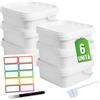 Üka Pack 6 Secchi Bianchi Vuoti in Polipropilene da 2,5 L - 20x20x11 cm. | Secchi di Plastica Rigida con Coperchio e con Manico. Contenitori Ermetici per Alimenti. Disegno Impilabile e Senza BPA.