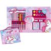 Marta da Legare Unicorno Valigetta Colori per Bambini,Set 52 Pz per Disegnare e Dipingere 1 Tavolozza con 10 Acquerelli 1 Pennello 1 Spugnetta 8 Pennarelli 8 Pastelli a Cera 1 Righello 1 Matita 1 Gomma Stickers