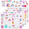 Molain 225 adesivi colorati con scritta Happy Birthday, per feste di compleanno, anniversari, impermeabili, in vinile, decalcomanie per biglietti di compleanno, decorazioni per torte a palloncino