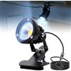 PORFOYO Faretto LED a morsetto con spina e interruttore, 10 W COB LED, lampada da scrivania, faretto da giardino, faretto a morsetto con cavo da 1,8 m, per interni ed esterni, bianco freddo