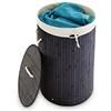 Relaxdays 1x Cesto Portabiancheria, Rotondo, Pieghevole, 70 L di Volume, Coperchio e Sacco di Cotone, Ø 41 cm, Nero
