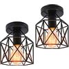 iDEGU 2 Pezzi Plafoniera Vintage E27 Lampadario Soffitto Industriale 15cm Paralume in Metallo Design Gabbia Esagono Retrò E27 Lampada da Soffitto per Corridoio Camera da Letto Scala (Gabbia C, Nero)