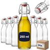 gouveo Set da 24 bottiglie in vetro 250 ml rotonde con chiusura meccanica a staffa (0,25 l) - Bottiglie vuote da riempire per succo, sciroppo, olio, aceto, liquore artigianale (BFR250)