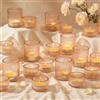 Glasseam Portacandeline in Vetro Dorato: Set da 24 Portacandeline Rigati per Centrotavola Piccoli Candelabro per Matrimoni Feste e Arredamento Domestico