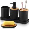Lighterday Set di accessori da bagno in plastica, 5 pezzi, accessori da bagno, accessori da bagno, tra cui dispenser per sapone da bagno, portaspazzolino, tazza da bagno, portasapone e vassoio